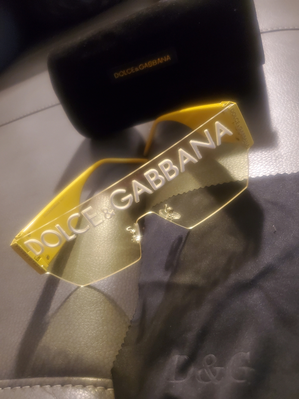 Dolce & Gabbana Yellow Shield Logo Sunglasses